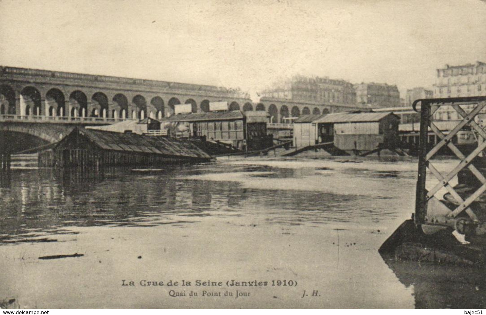 1 Cpa Crue De La Seine - Paris - Quai Du Point Du Jour (janvier 1910) - éditeur: J.H - Paris Flood, 1910