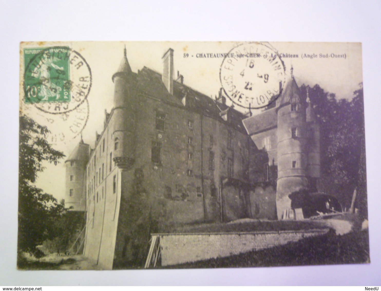 GP 2020 - 143  CHATEAUNEUF-sur-CHER  (Cher)  :  Le  CHÂTEAU  (Angle Sud-Ouest)   1922   XXX - Chateauneuf Sur Cher