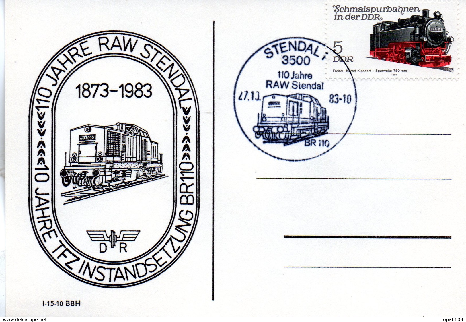 (DDR-B2) DDR Sonderkarte "110 Jahre RAW Stendal", EF Mi 2629, SSt. 27.10.1983 STENDAL 1 - Lettres & Documents