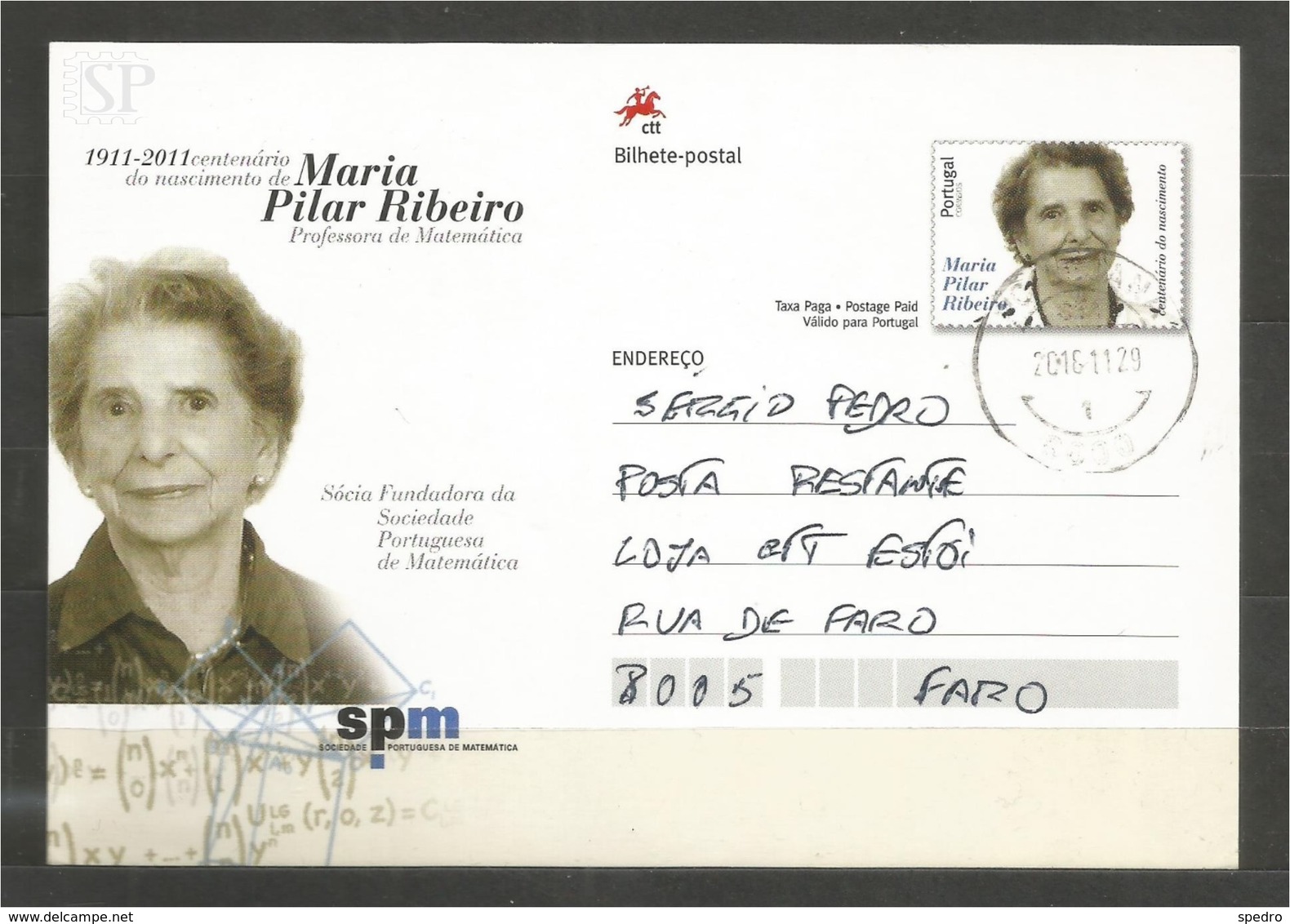 Portugal 2011 Inteiro Postal Centenário Do Nascimento De Maria Pilar Ribeiro Professora Matemática España Mathematik - Interi Postali