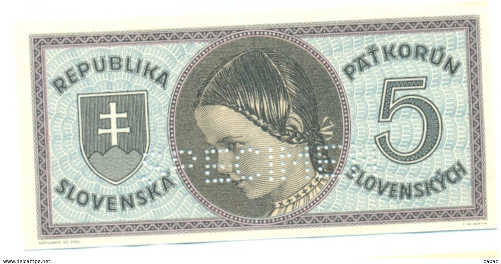 Slovakia 5 Korun 1945 SPECIMEN, Slovaquie,Slovacchia, Slowakei, Pat Korun, Serie A - Slowakije