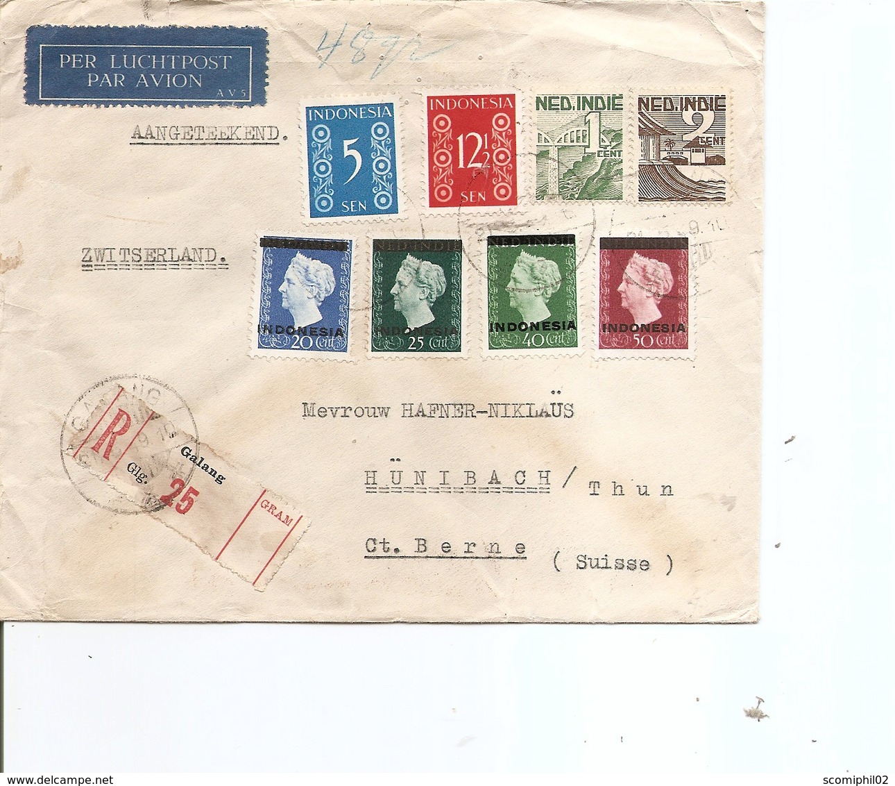Indes Néérlandaises ( Lettre Recommandée Par Avion De 1949 De Galang Vers La Suisse à Voir) - Nederlands-Indië