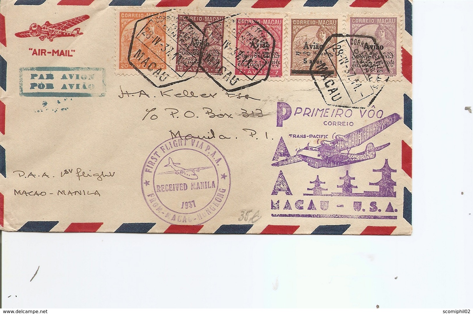 Macao ( Lettre En Premier Vol De 1937  De Macao Vers Manille à Voir) - Brieven En Documenten