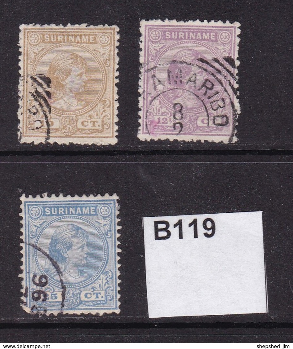 Surinam 1892 Queen Wilhelmina 10c, 12.5c And 25c - Surinam