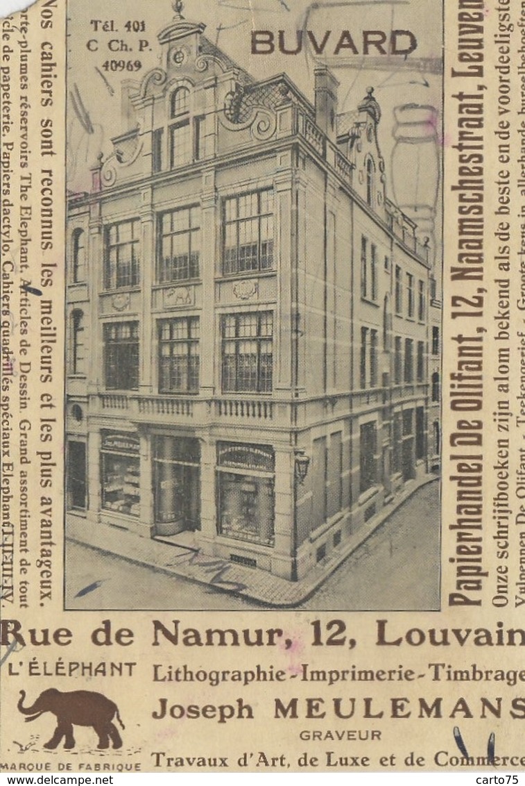 Belgique - Louvain - Buvard Magasin J. Meulemans 12 Rue De Namur - Eléphant - Leuven