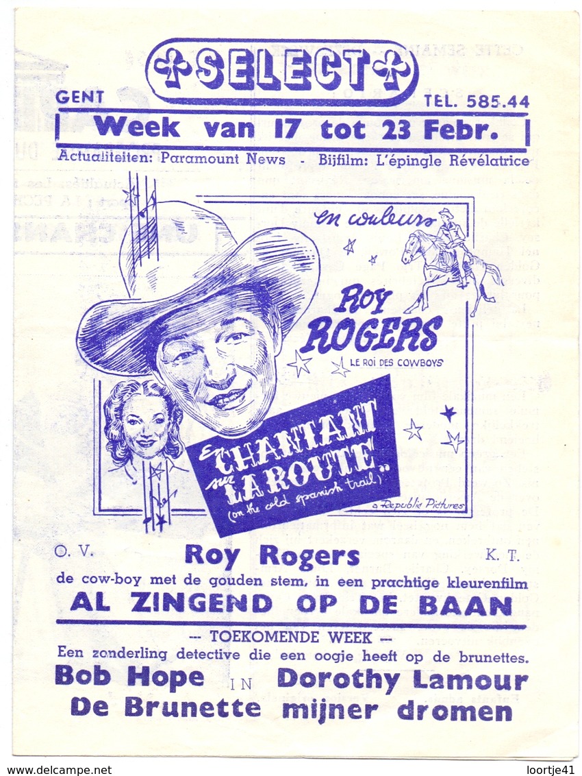 Ciné  Bioscoop Programma Cinema Capitole - Savoy - Select - Gent - Film Roy Rogers - Publicité Cinématographique