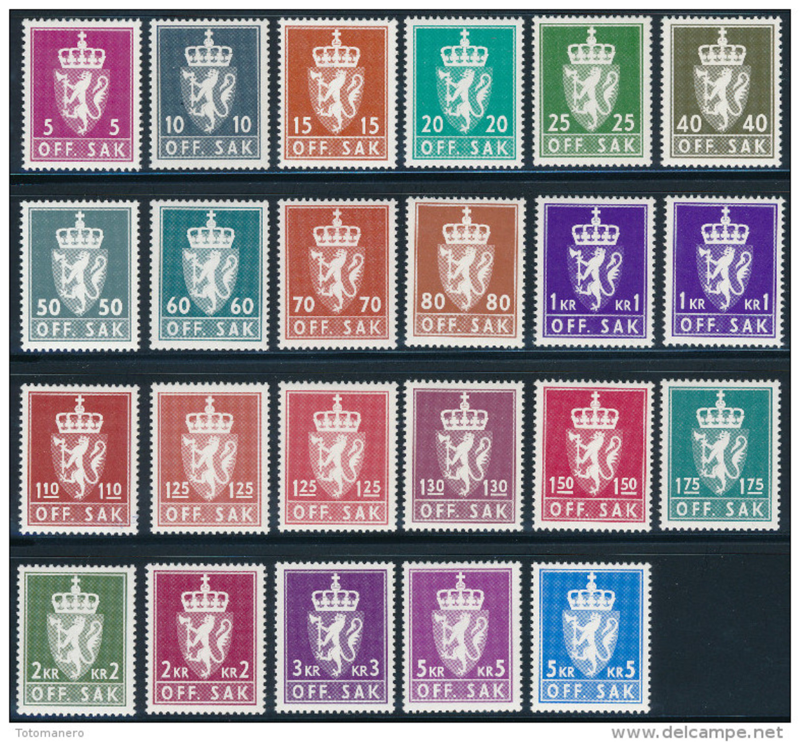 NORWAY/Norwegen 1975-1982 OFF.SAK New Type Ph.Paper Perf.13¼x13 Complete Set 23v**MNH - Servizio