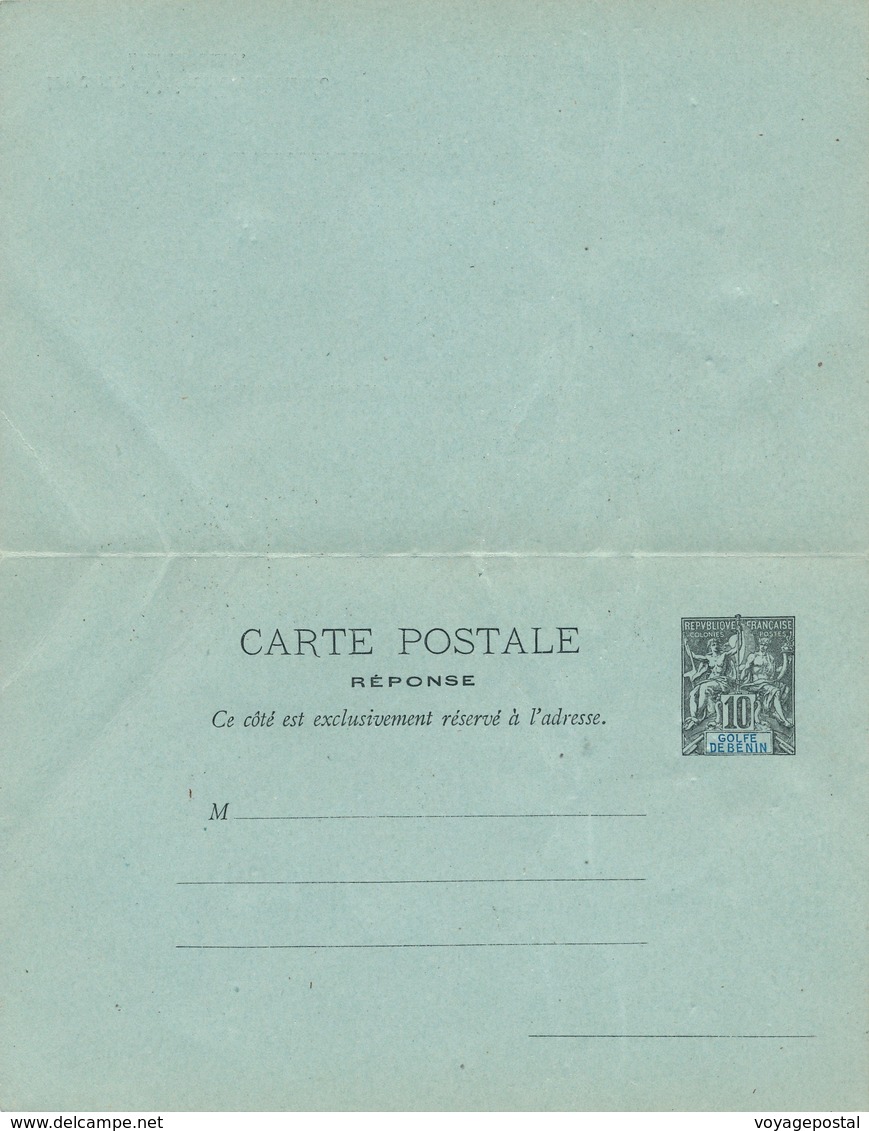 Entier Neuf Carte Reponse 10c Golfe De Benin - Storia Postale