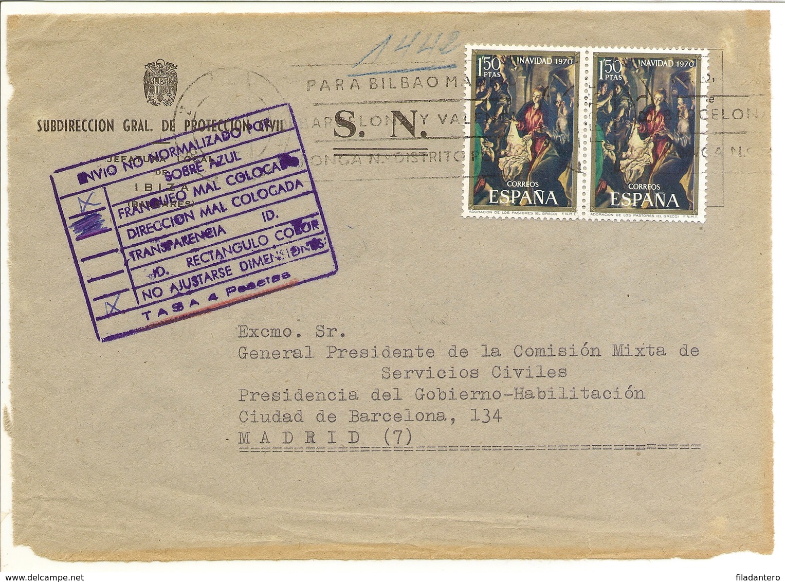 Historia Postal  Frente  Carta Serv. Oficial Ibiza-Madrid   1970  NL1380 - Cartas & Documentos