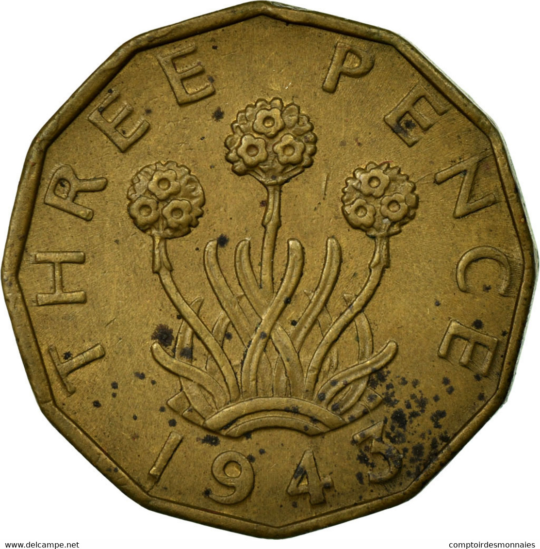 Monnaie, Grande-Bretagne, George VI, 3 Pence, 1943, TB, Nickel-brass, KM:849 - F. 3 Pence