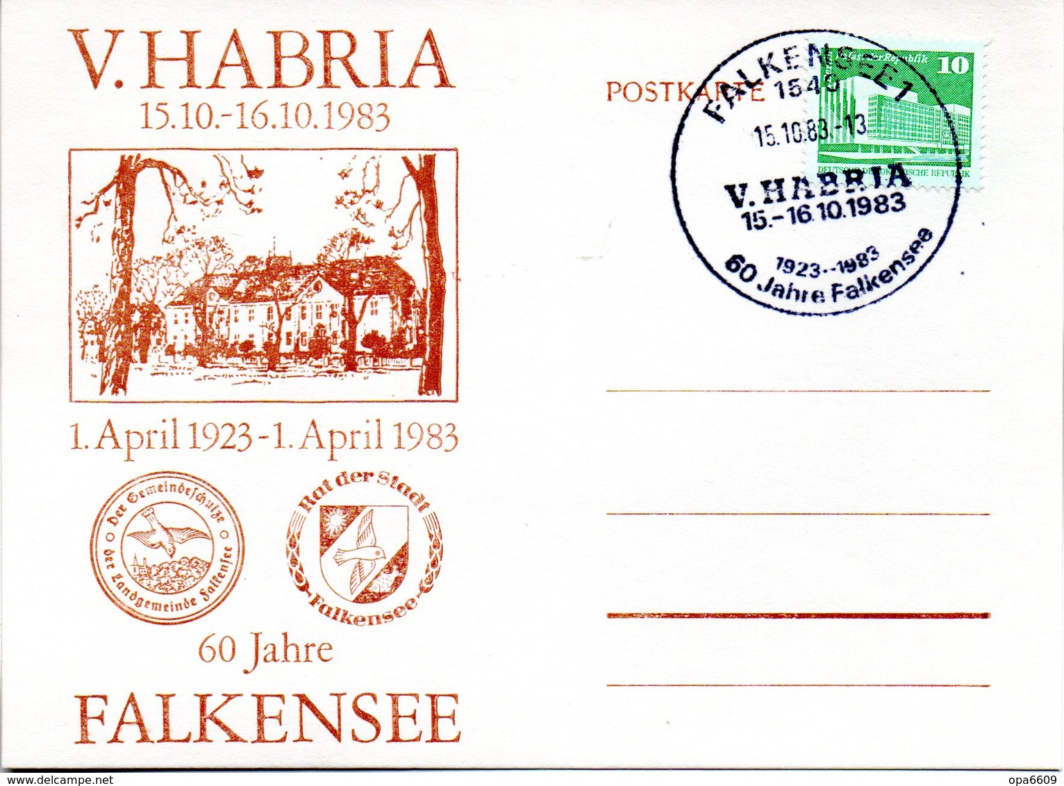 (DDR-B2) DDR SonderKarte "V. HABRIA - 60 Jahre Falkensee", EF Mi 2484, SSt. 15.10.1983 FALKENSEE 1 - Briefe U. Dokumente