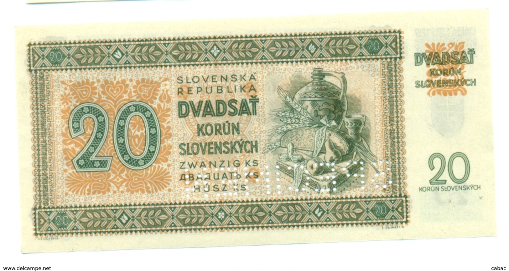 Slovakia 20 Korun 1942 SPECIMEN, Slovaquie,Slovacchia, Slowakei, Dvadsat Korun, ŠČ 22 - Slowakije