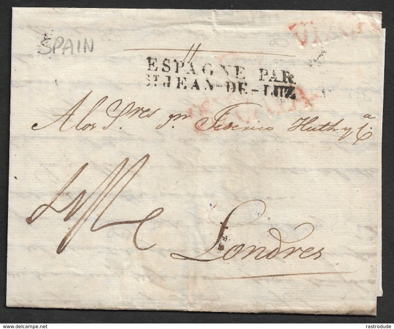 1830 - ENTERO - BILBAO A LONDRES - VIZCAYA X 2 - ESPAGNE PAR / St JEAN DE LUZ - ...-1850 Préphilatélie
