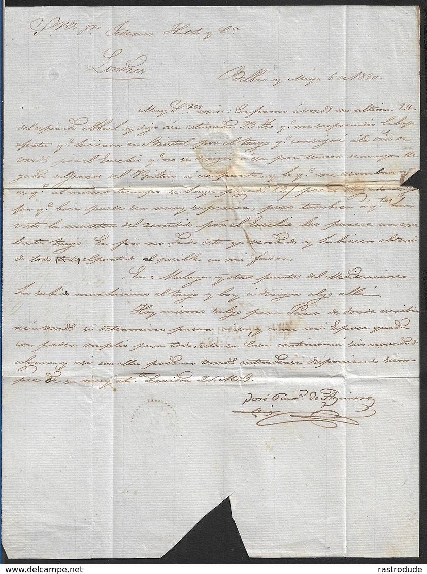 1830 - ENTERO - BILBAO A LONDRES - VIZCAYA X 2 - ESPAGNE PAR / St JEAN DE LUZ - ...-1850 Prefilatelia