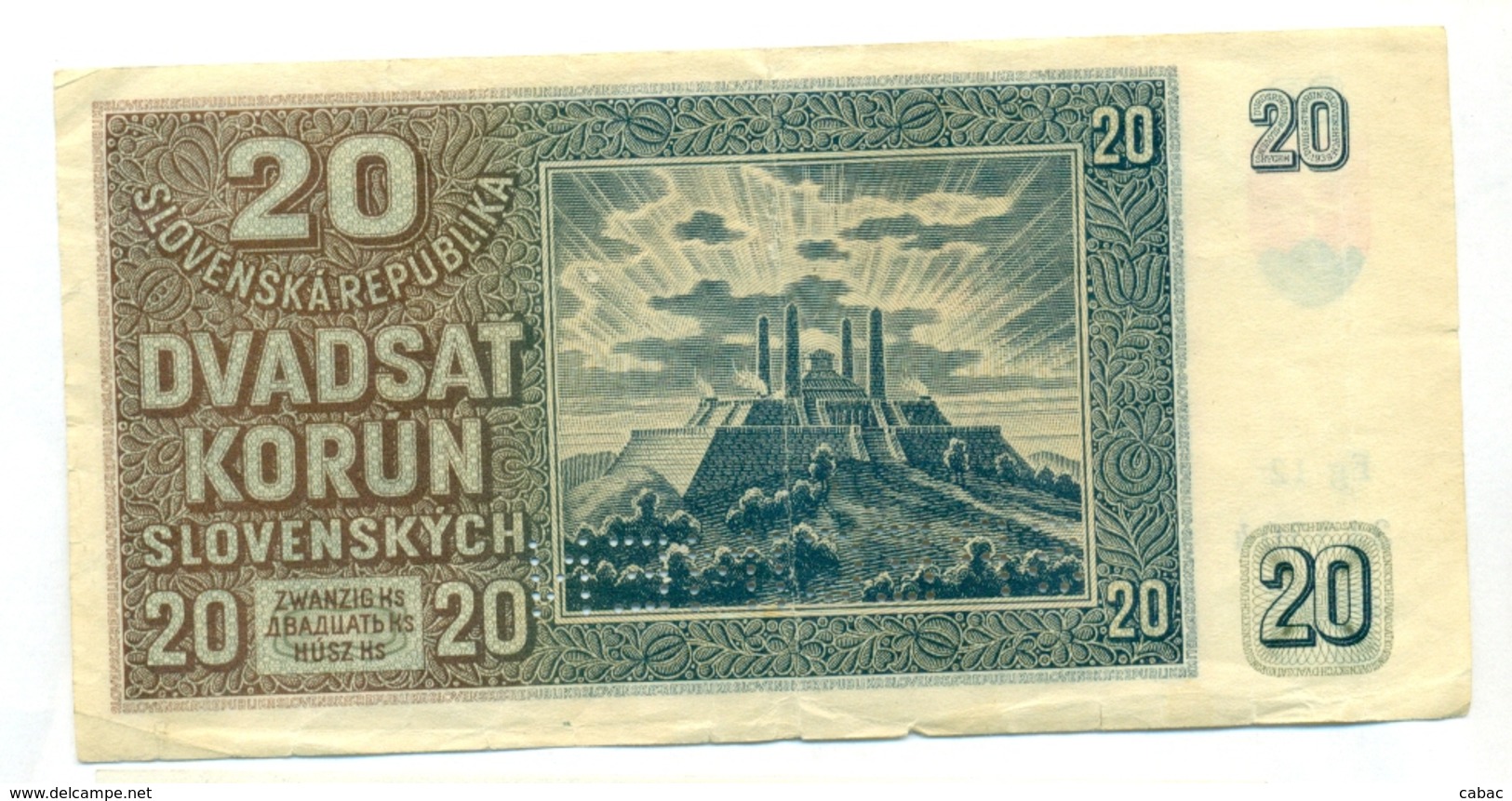 Slovakia 20 Korun 1939 SPECIMEN, Slovaquie,Slovacchia, Slowakei, Dvadsat Korun, FG 12 - Slovaquie