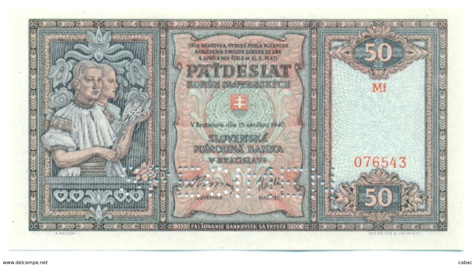 Slovakia 50 Korun 1940 SPECIMEN, Slovaquie,Slovacchia, Slowakei, Patdesiat Korun, Mf - Slowakije