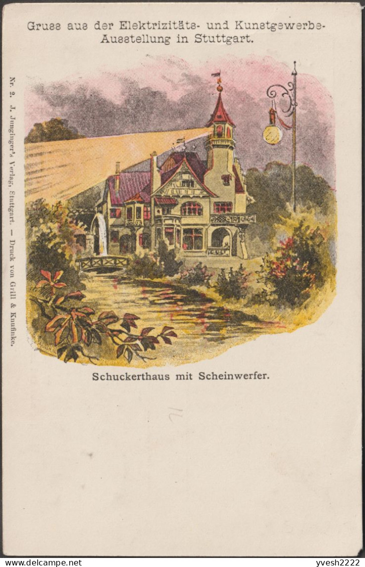 Württemberg 1896. 2 Entiers TSC. Expo D'électricité. Moulin à Eau Fournissant L'électricité D'un Phare En Démonstration - Phares