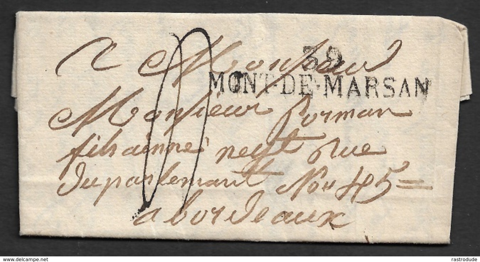 1823 - LAC - 39 MONT DE MARSAN 52mm X 11mm ( LANDES ) A BORDEAUX - BELLE FRAPPE - 1801-1848: Précurseurs XIX