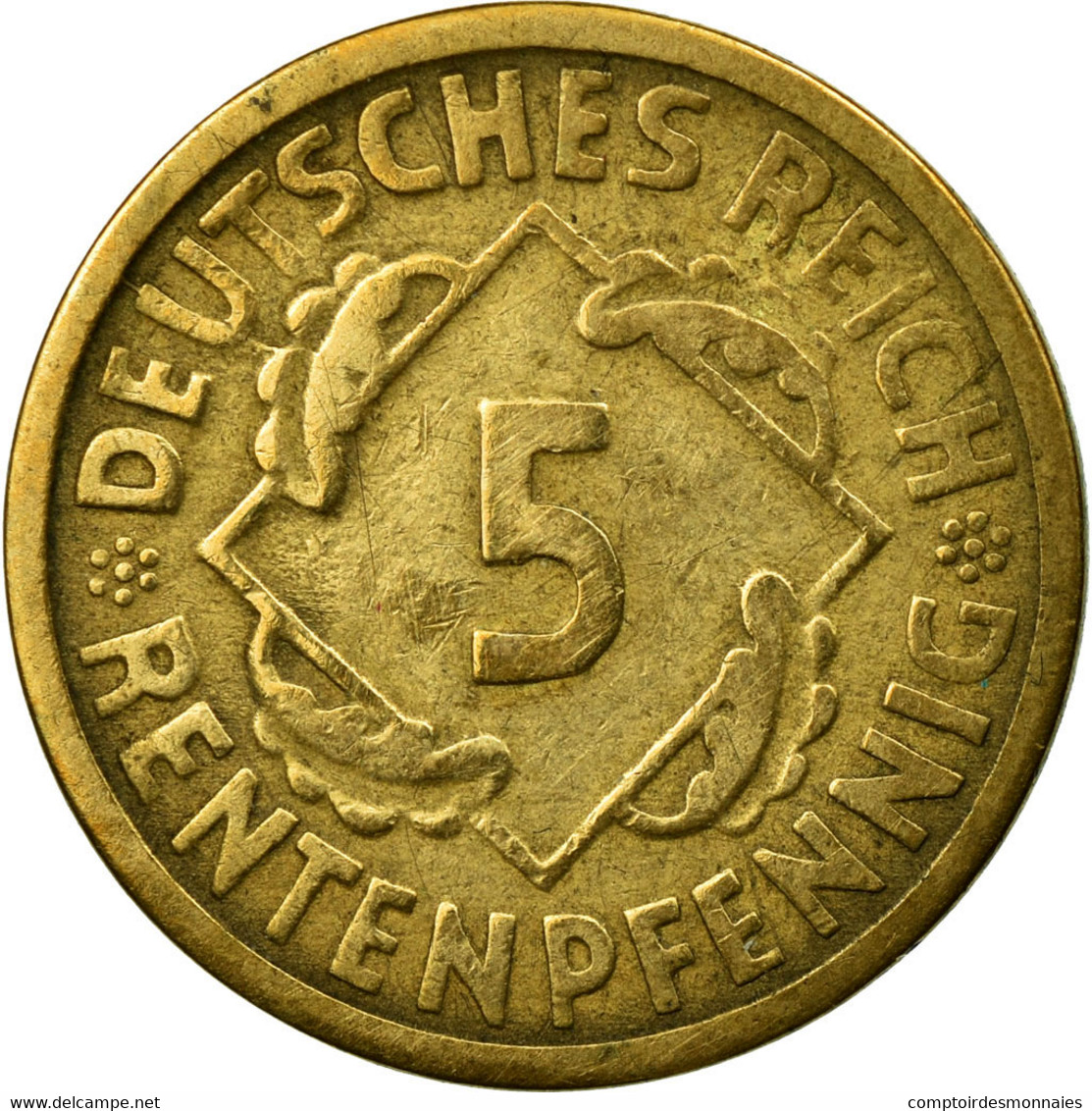 Monnaie, Allemagne, République De Weimar, 5 Rentenpfennig, 1924, Muldenhütten - 5 Rentenpfennig & 5 Reichspfennig