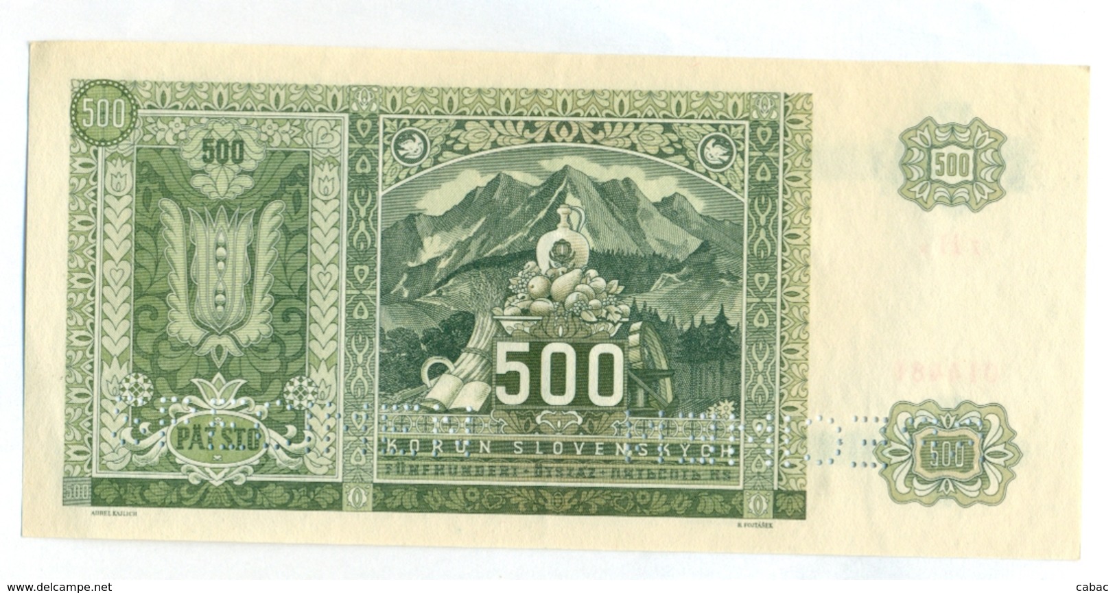 Slovakia 500 Korun 1941 SPECIMEN, Slovaquie,Slovacchia, Slowakei, Patsto Korun, 7 H A + Stamp, RARE - Slovacchia