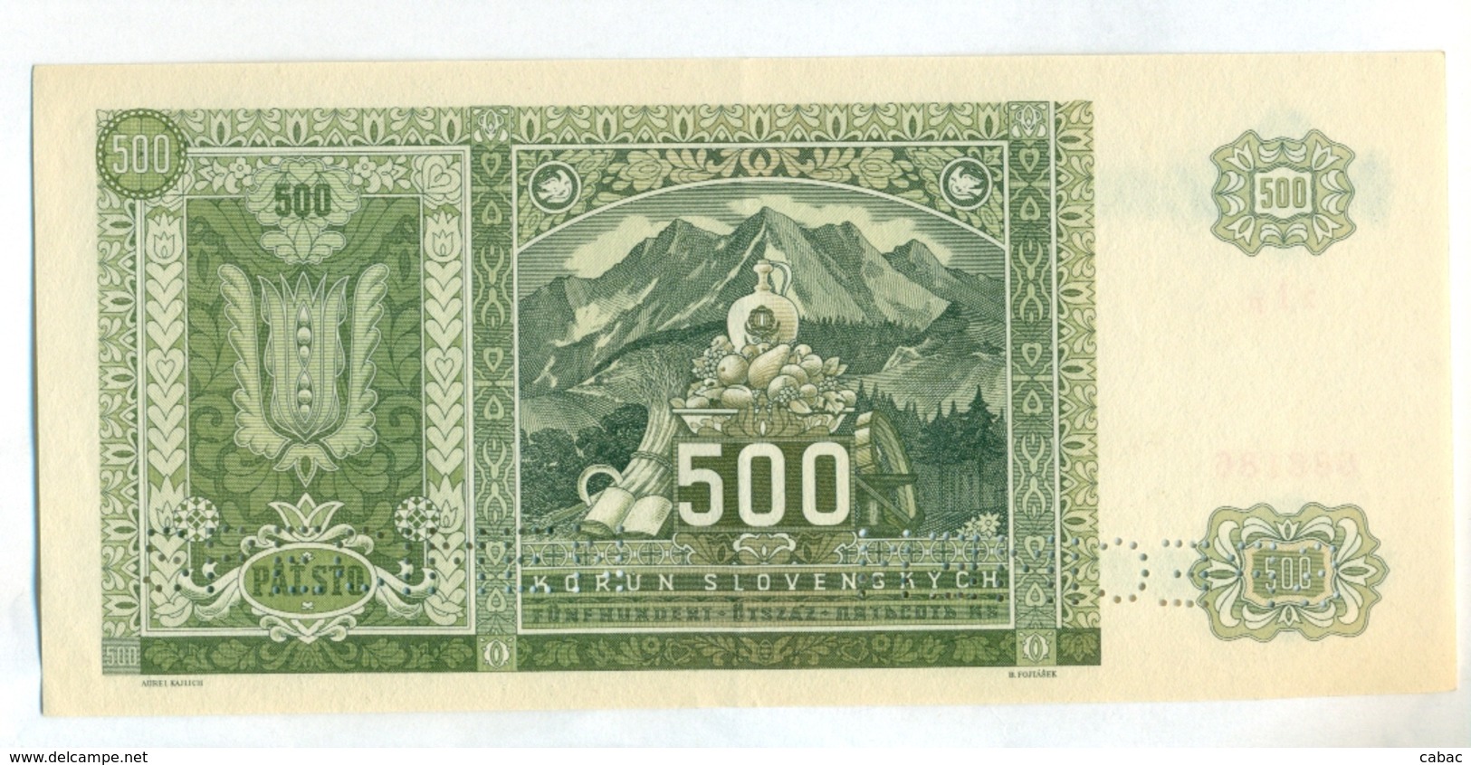 Slovakia 500 Korun 1941 SPECIMEN, Slovaquie,Slovacchia, Slowakei, Patsto Korun, 2 I P, RARE - Eslovaquia