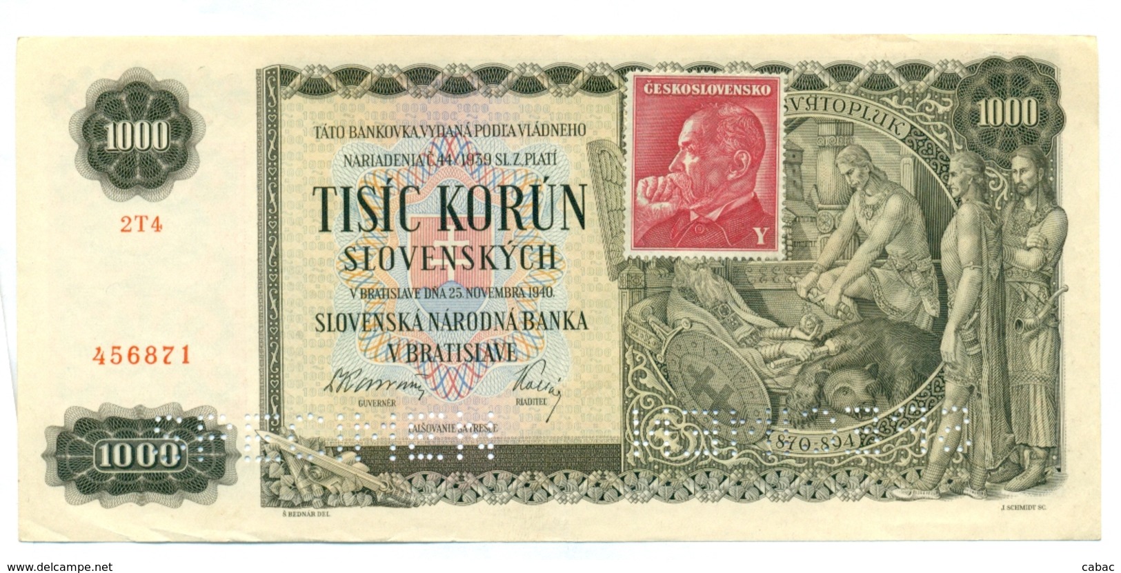 Slovakia 1000 Korun 1940 SPECIMEN, Slovaquie,Slovacchia, Slowakei, Tisic Korun, 2T4 + Stamp - Slovakia