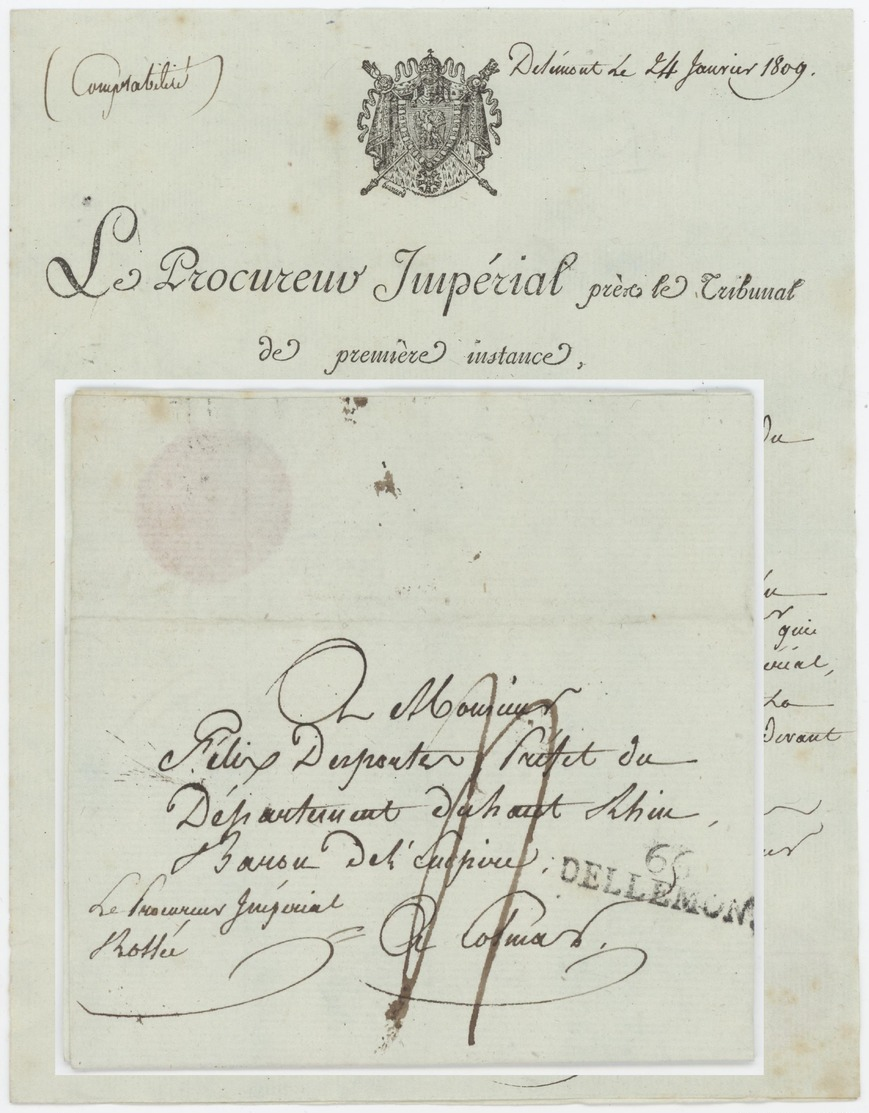 66 Dellemont Delemont Indice 16  1809 Héraldique Le Procureur Impérial - 1801-1848: Voorlopers XIX