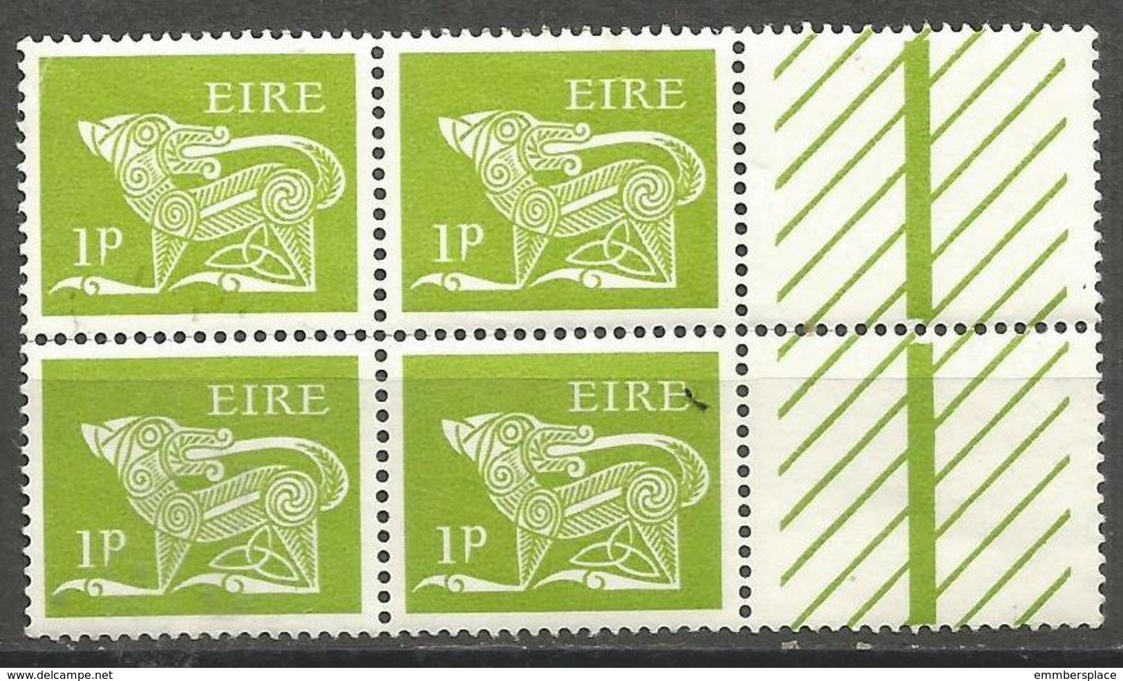 Ireland - 1969 Stylised Dog 1p Margin Block MNH   SG 244 - Unused Stamps