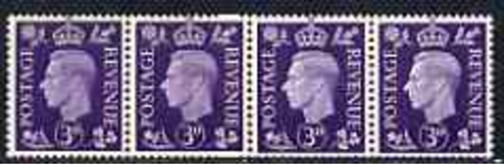 Great Britain 1937-47 KG6 3d Violet Horiz Strip Of 4 With Coil Join, 3 Stamps Unmounted Mint, SG Spec Q16g - Autres & Non Classés