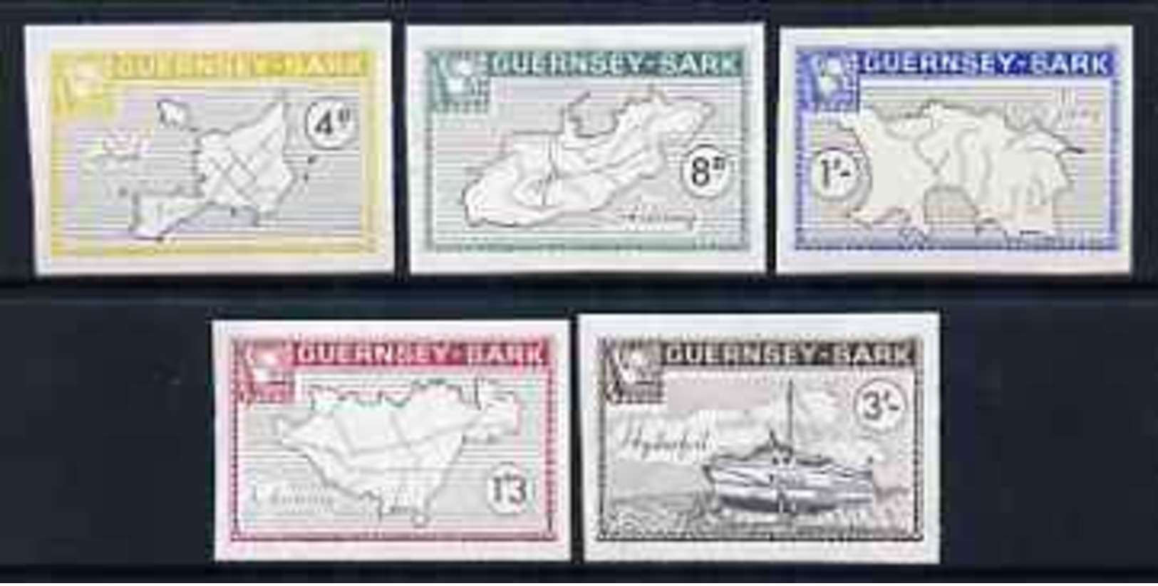 Guernsey - Sark 1965 Definitives Imperf Set Of 5 (4 Maps & Hydrofoil) Unmounted Mint, Rosen CS 62a-66a - Guernesey