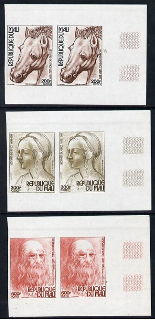 Mali 1977 525th Birth Anniversay Of Leonardo Da Vinci Set Of 3 In Imperf Pairs Unmounted Mint, As SG 602-604 - Mali (1959-...)
