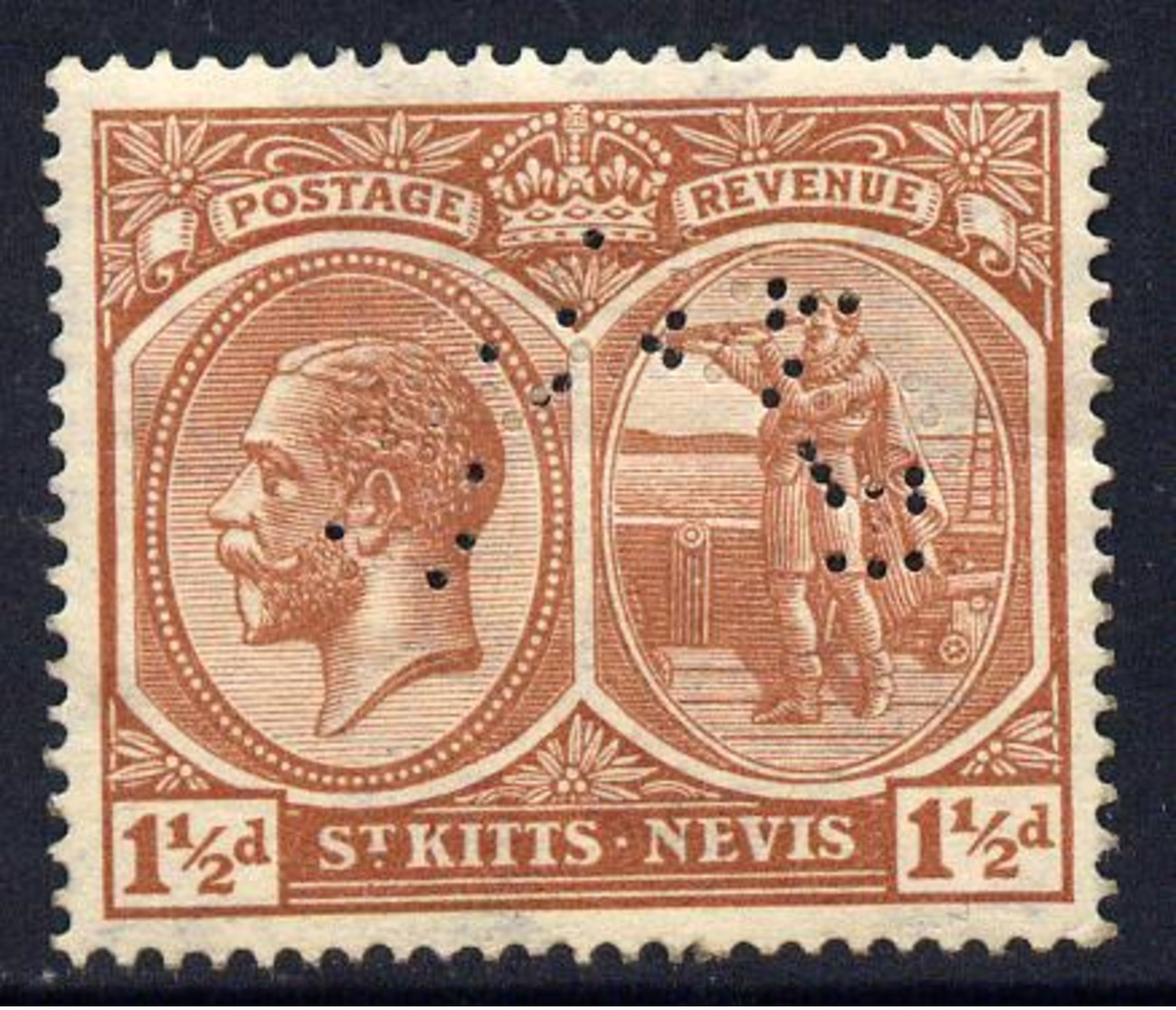 St Kitts-Nevis 1921-29 KG5 Script CA Columbus 1.5d Red-brown  With SPECIMEN Perfin Fine With Gum Only About 40... - St.Kitts-et-Nevis ( 1983-...)