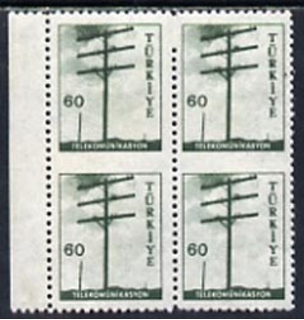 Turkey 19559 Telegraph Pole 60k Mounted Mint Block Of 4 Imperf Between Horizontally - Other & Unclassified
