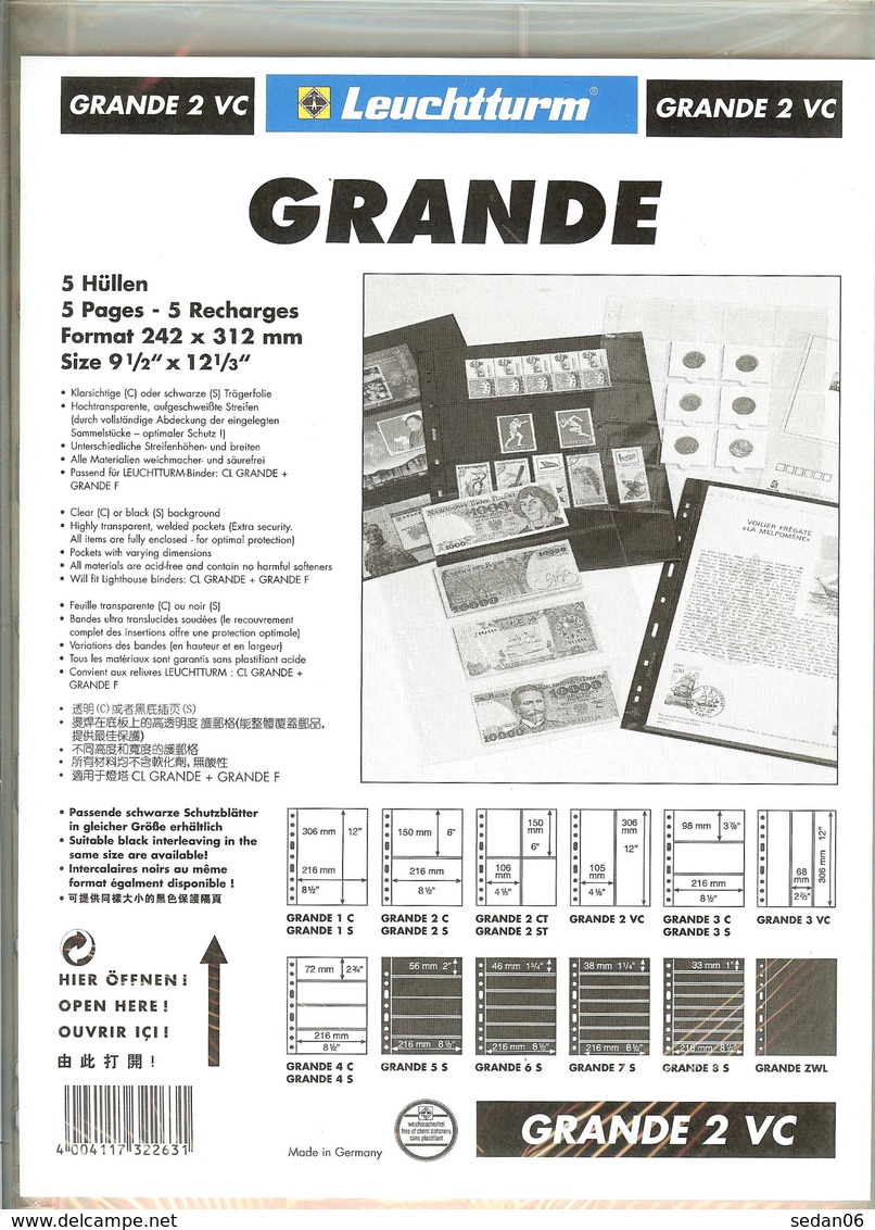 LEUCHTTURM - Feuilles GRANDE 2 VC - 2 BANDES VERTICALES Fond Transparent - A Bandes