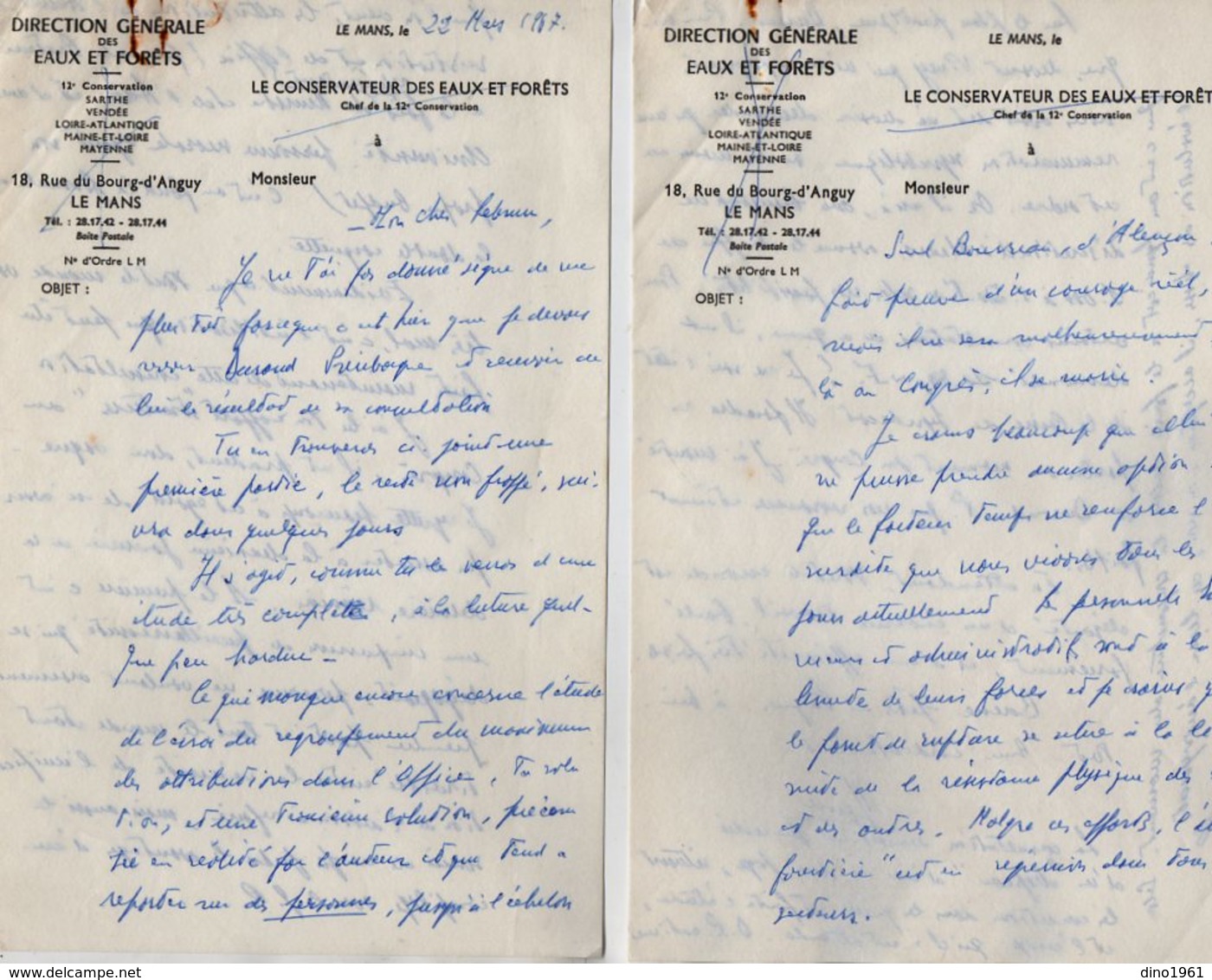 VP14.451 - LE MANS 1967 - Lettre De La Direction Générale Des Eaux & Fôrets à Mr LEBRUN - Collections