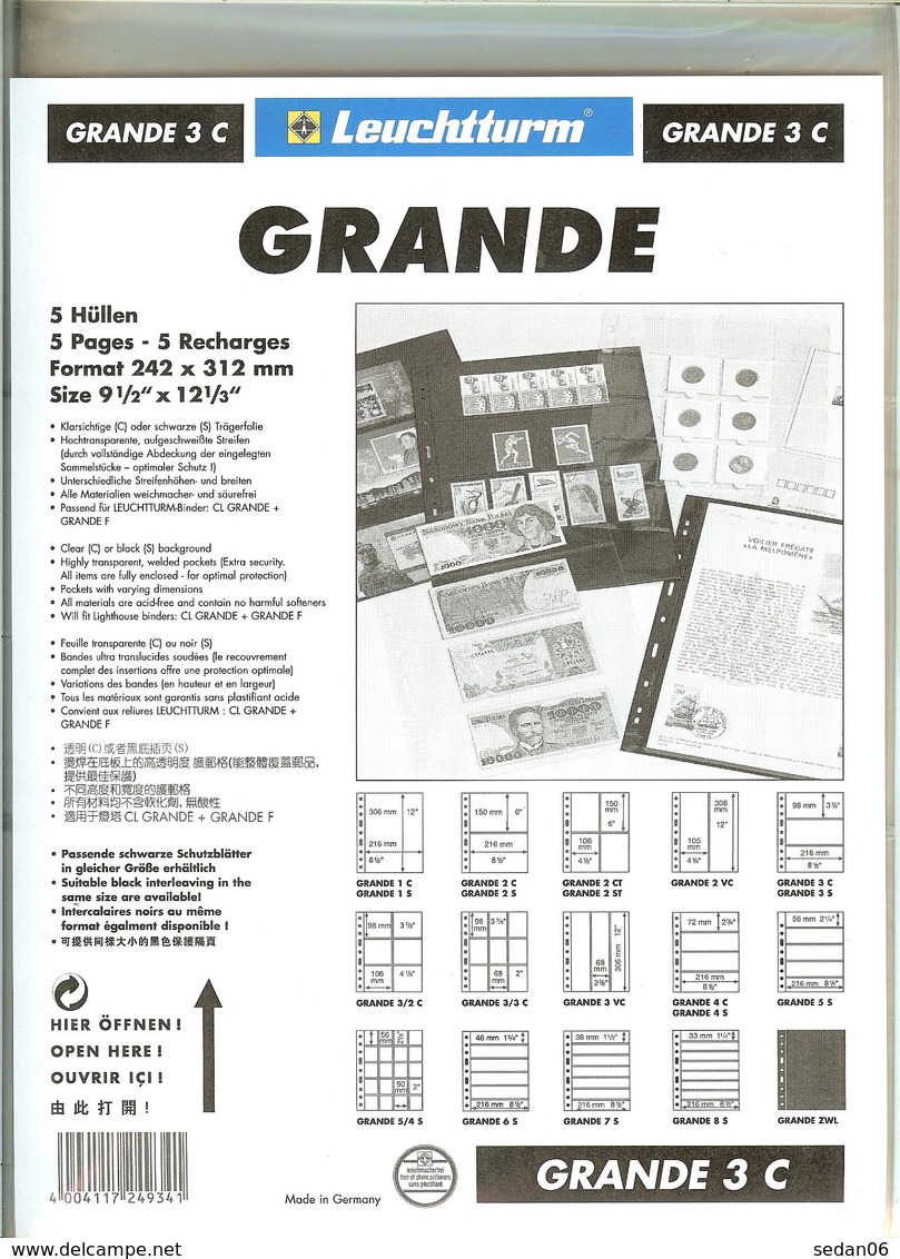 LEUCHTTURM - Feuilles GRANDE 3 C - 3 BANDES Fond Transparent - Voor Bandjes