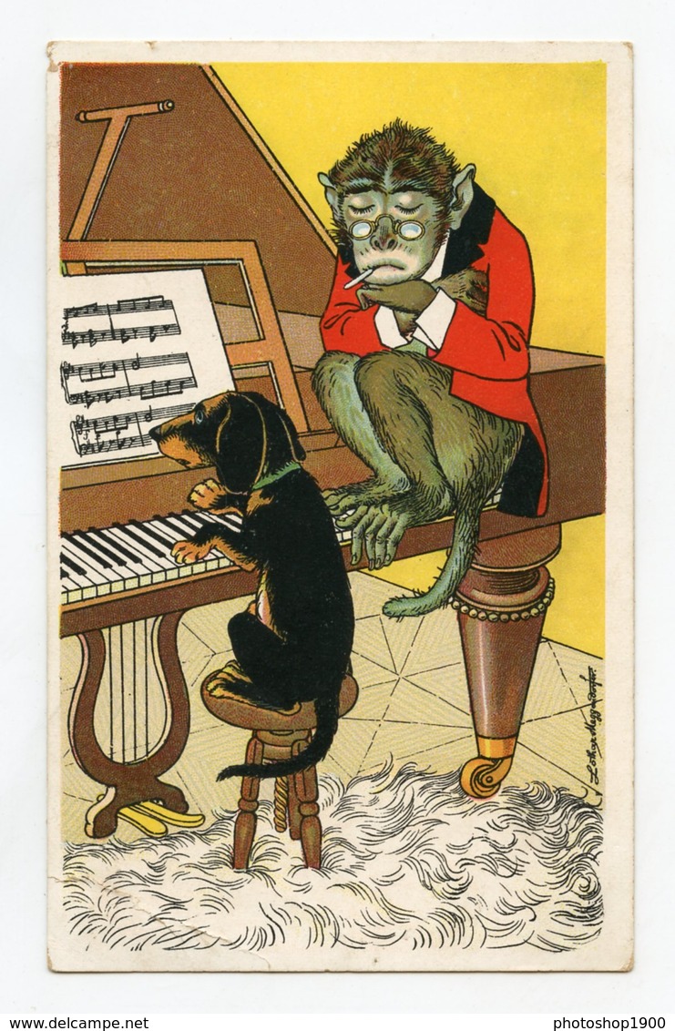 LOTHAR MEGGENDORFER Chien TECKEL Singe  . Dog DACHSHUND Monkey  . Hund DACKEL .Affe      LEÇON DE PIANO - Autres & Non Classés