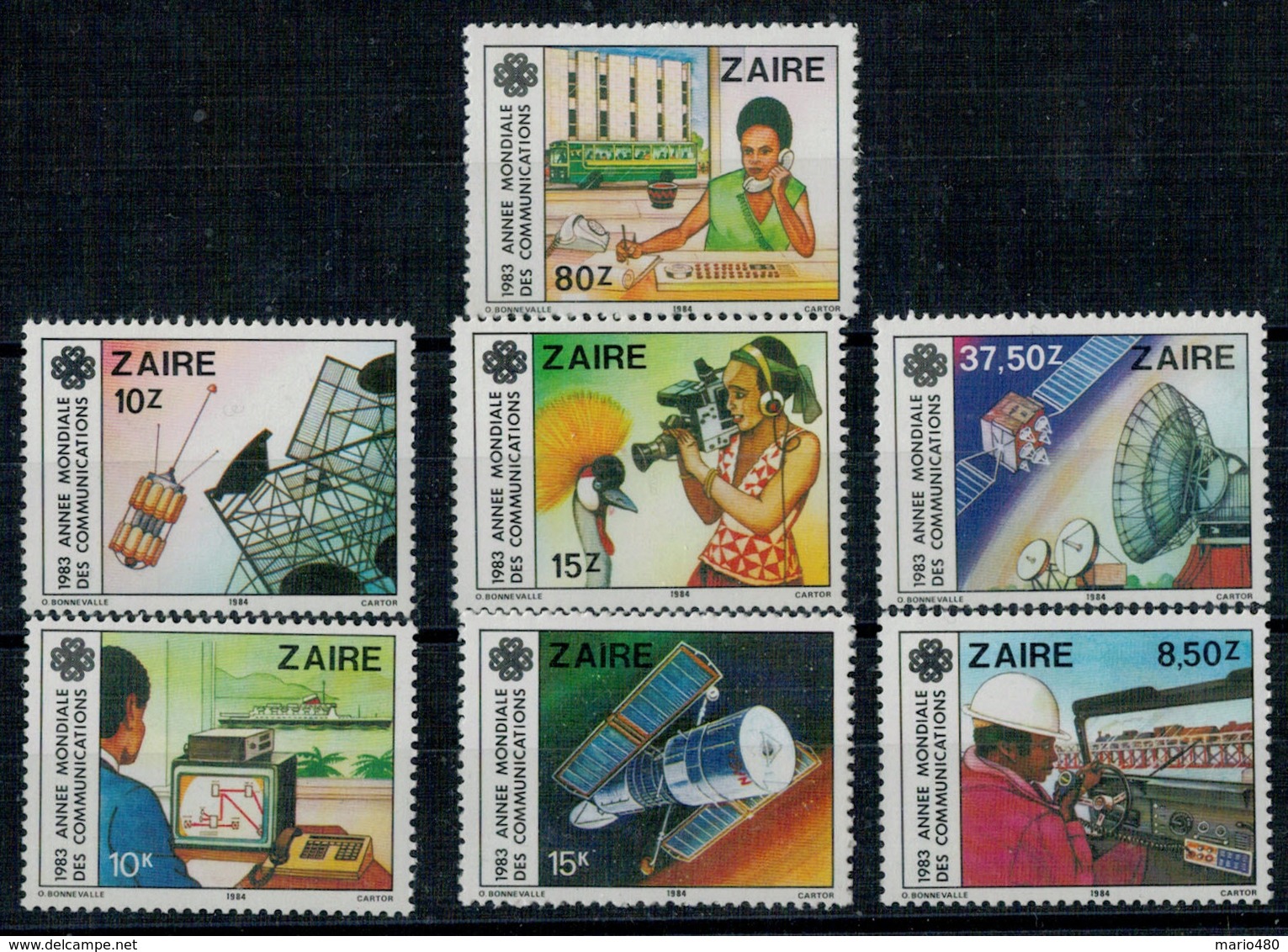 REPUBBLICA  DEMOCRETICA  DEL  CONGO  ZAIRE   1983 ANNEE MONDIALE  DES COMUNICATIONS    MNH**   SET X 7 - Nuovi