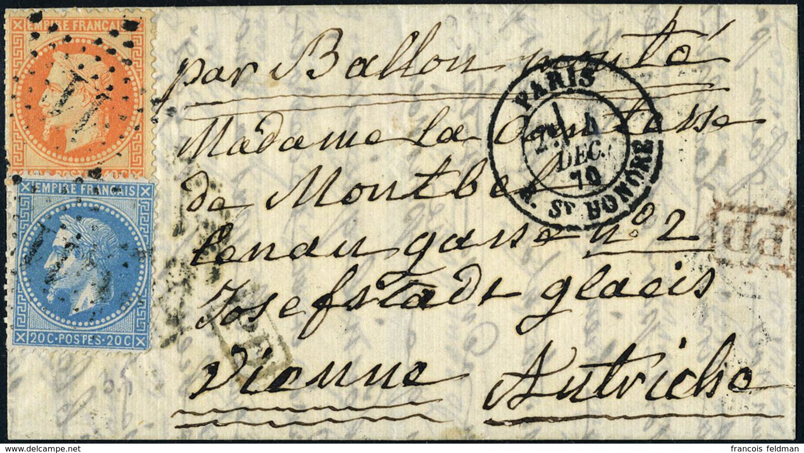 Lettre Le Franklin Affranchi à 60c (40+20), Oblitéré Etoile 11 - Rue St Honoré Pour Vienne (Autriche), Arrivée Au Verso  - Autres & Non Classés