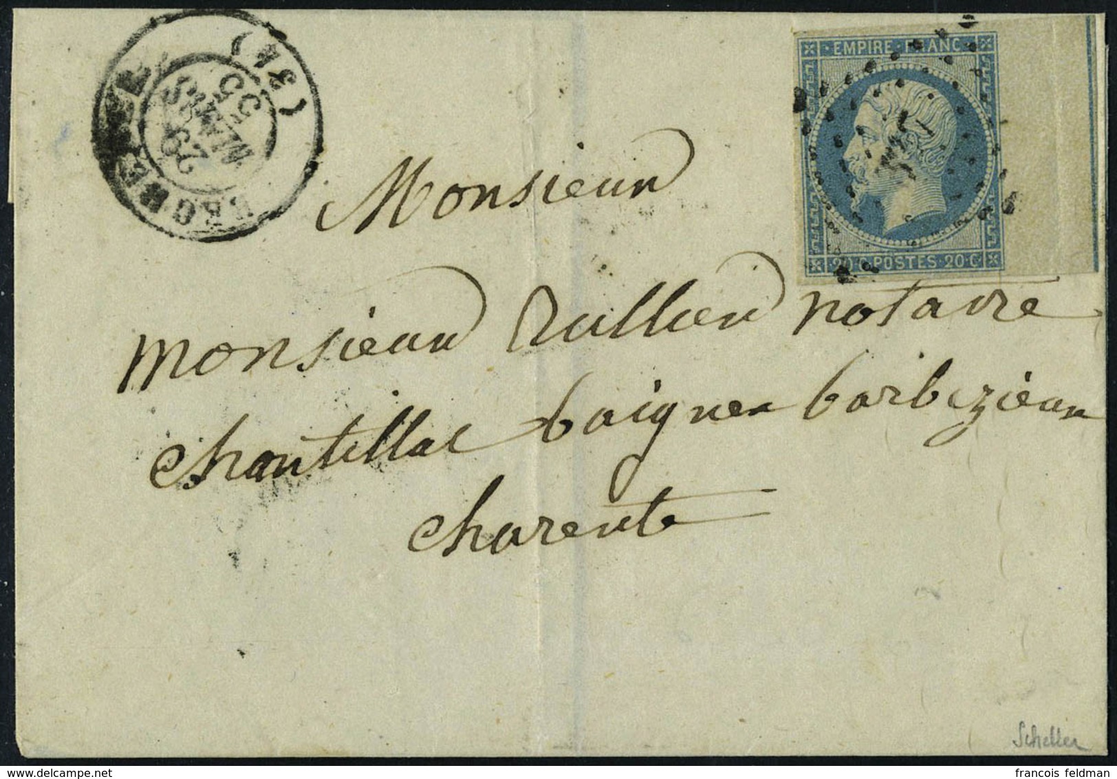 Lettre N° 14i, 20c Bleu Bdf Avec Filet D'encadrement Sur L T.B. Signé - Altri & Non Classificati