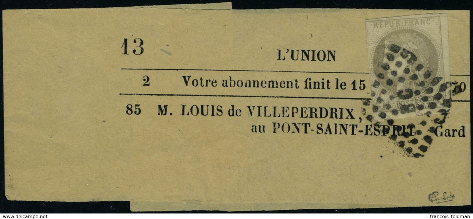 Lettre N° 41A, 4c Gris, Report 1, Obl BC, Seul Sur Bande De Journal Complète, Filet Touché à Gauche, Pièce Rarissime, Si - Altri & Non Classificati