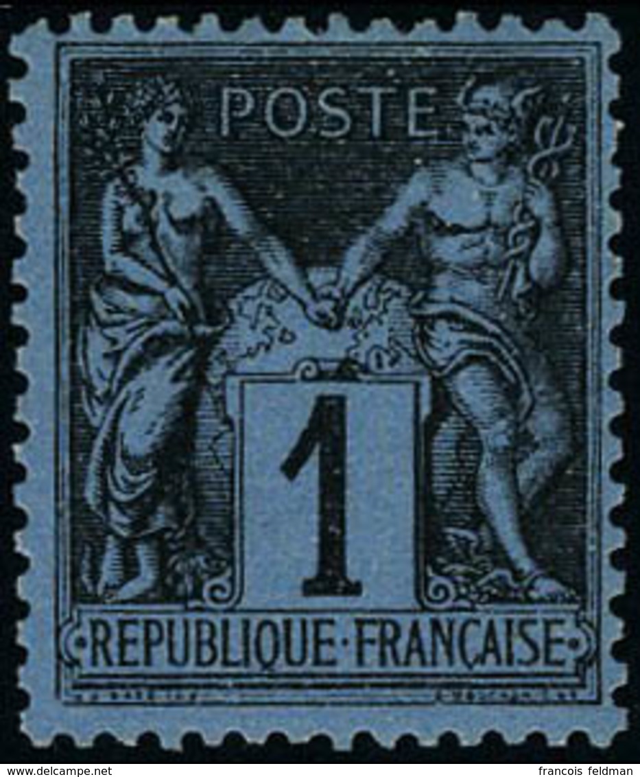 Neuf Avec Charnière N° 84, 1c Noir S/bleu De Prusse, Cl, Centrage Exceptionnel Pour Ce Timbre, Superbe, Cert. JF Brun - Sonstige & Ohne Zuordnung