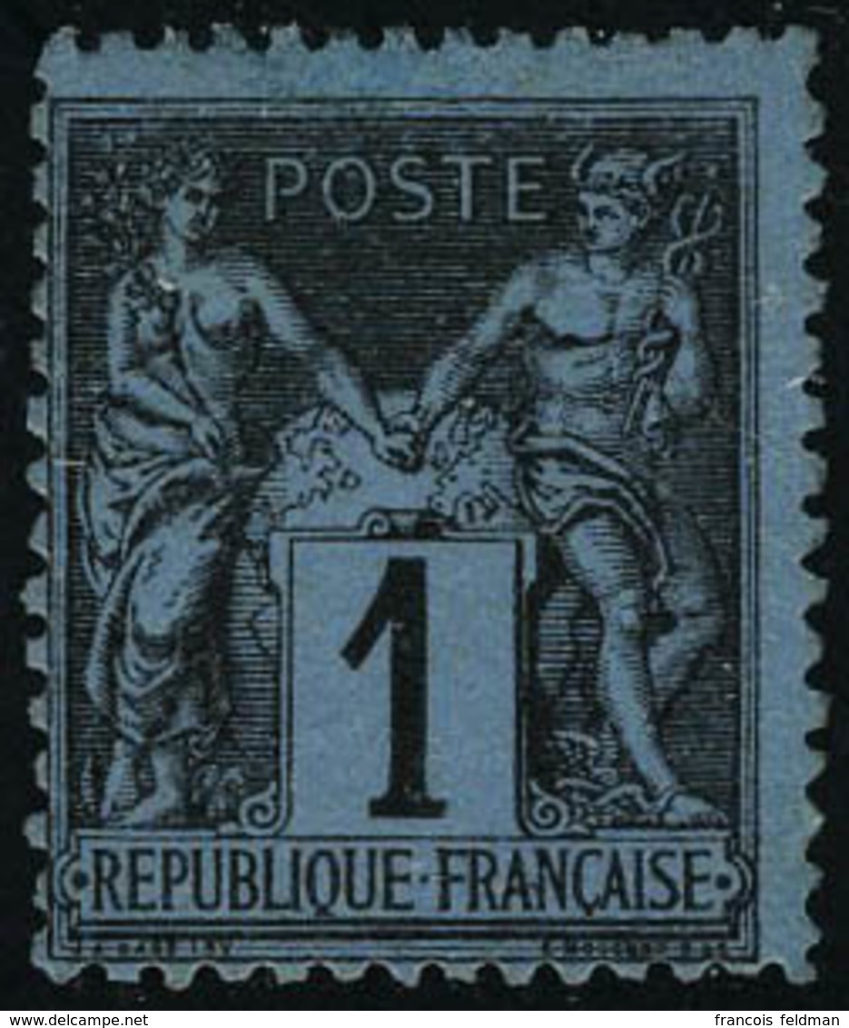 Neuf Avec Charnière N° 84, 1c Noir S/bleu De Prusse, 1 Dent Recreusée Sinon T.B., Cl, Certificat JF Brun - Sonstige & Ohne Zuordnung