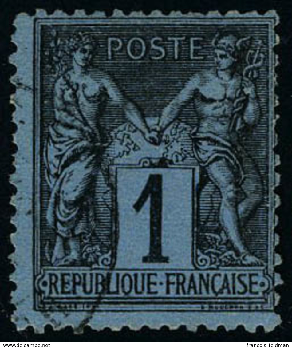 Oblitéré N° 84, 1c Noir S/bleu De Prusse, Bon Centrage, Oblitération Légère, T.B. Signé Brun - Sonstige & Ohne Zuordnung