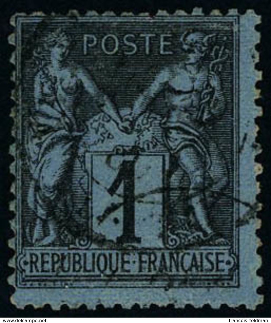 Oblitéré N° 84, 1c Noir S/bleu De Prusse, T.B. Signé Calves Et Brun + Certificat - Sonstige & Ohne Zuordnung