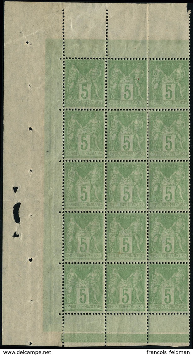 Neuf Sans Charnière N° 102. 5c Vert Jaune, Type III, Bloc Vertical De 15ex Avec Les 3 Bdf, Bien Centré, Superbe. - Sonstige & Ohne Zuordnung