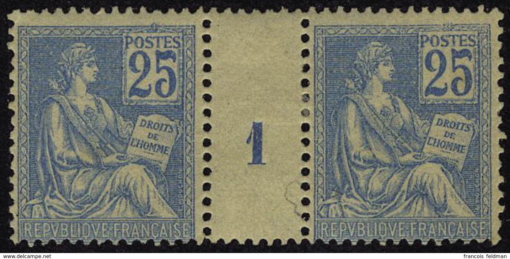 Neuf Sans Charnière N° 118, 25c Bleu, Paire Millésime 1, Trace De Ch Sur L'intervalle, T.B. - Sonstige & Ohne Zuordnung