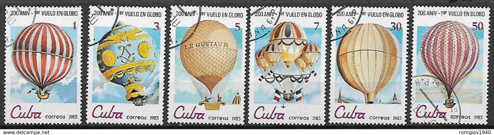 CUBA  1983  PRIMA ASCENSIONE DELL'UOMO NELL'ATMOSFERA YVERT. 2424-2429 USATA VF - Usati