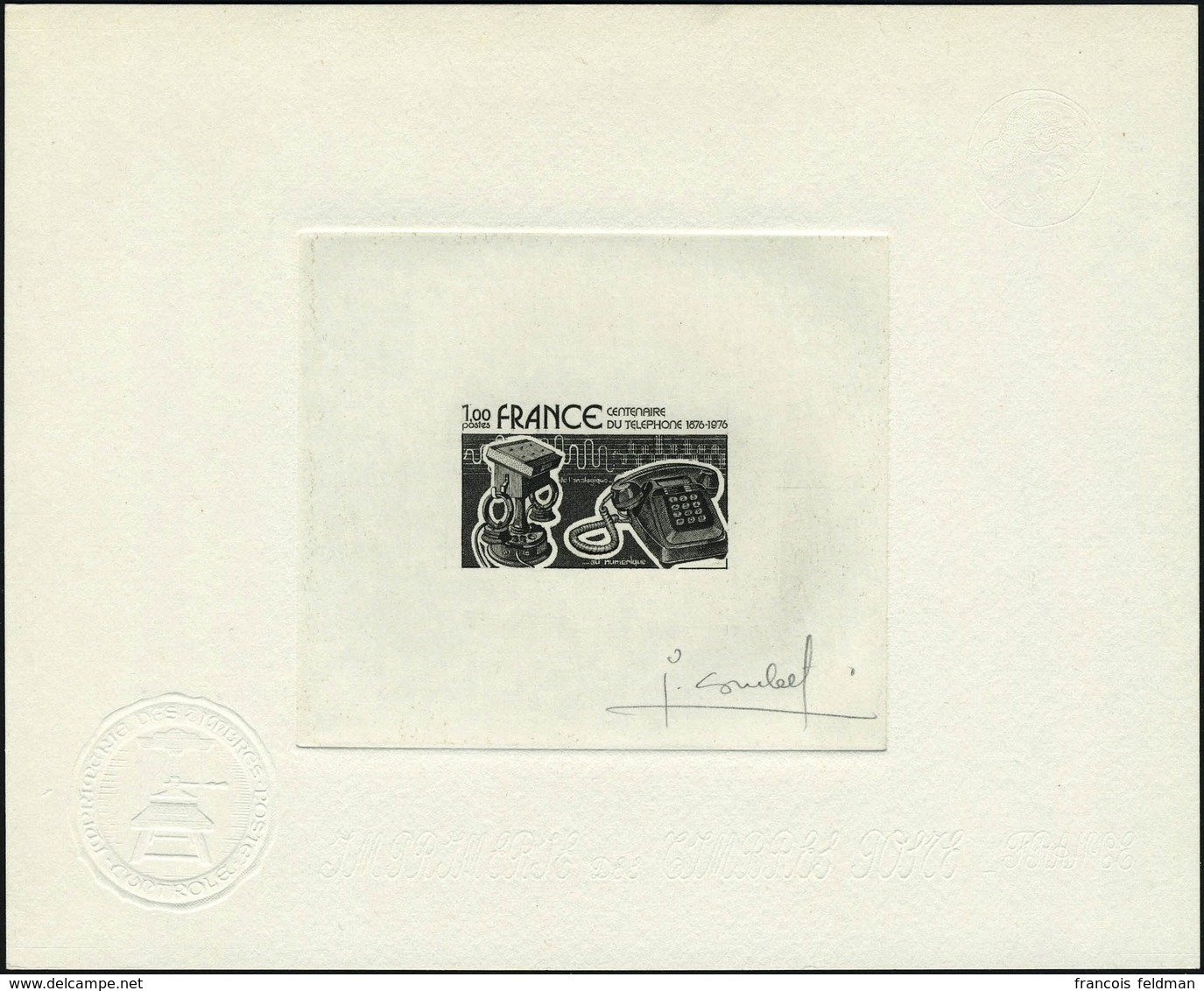 N° 1905, Centenaire Du Téléphone épreuve D'artiste En Noir Signée Combet, TB - Altri & Non Classificati