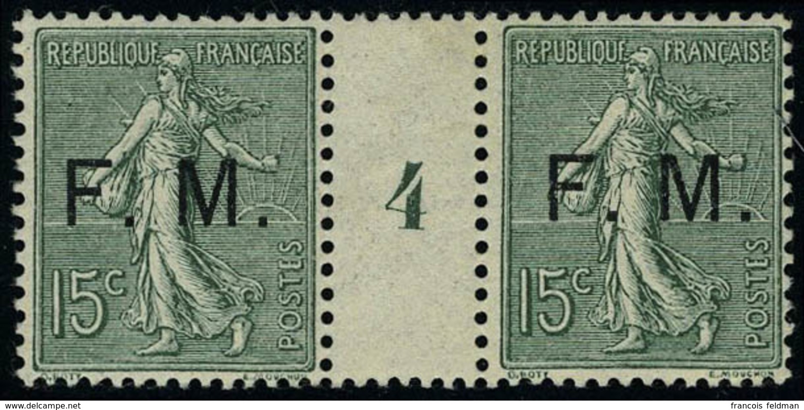 Neuf Sans Charnière N° 3, 15c Semeuse Vert, Paire Millésime 4 Bien Centré, Cl Sur L'intervalle, Timbres **. - Sonstige & Ohne Zuordnung